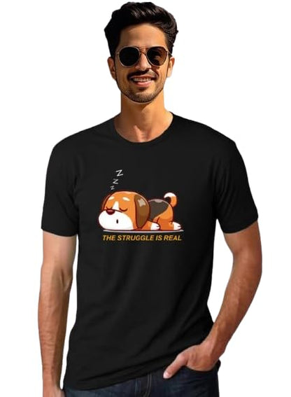 The Struggle Is Real Dog Graphic Print Men’s T-Shirt – Funny Cotton Casual Tee