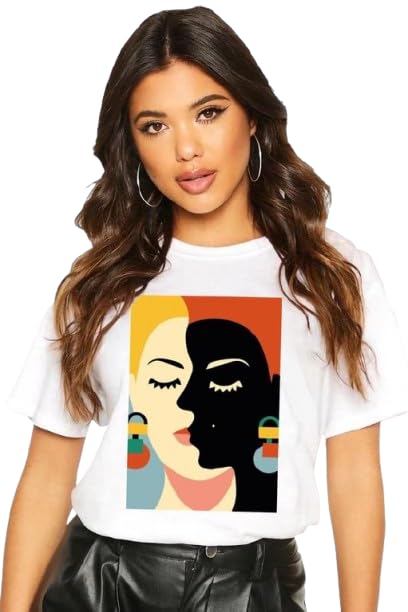 Abstract Faces Graphic Print Women’s T-Shirt – Modern Art Cotton Casual Tee
