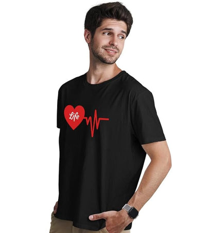 Life Partner Heartbeat Graphic Print Couple T-Shirt