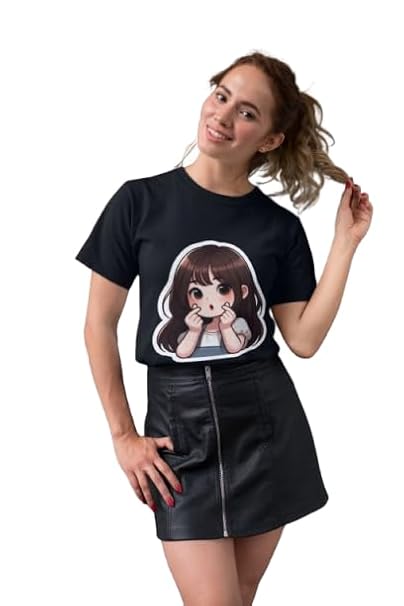 Cute Anime Girl Graphic Print Women's Blue T-Shirt