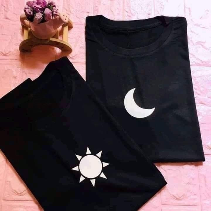 Pd Clori Sun & Moon Couple Black T-Shirt Combo