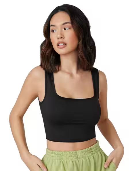 Women’s Ribbed Square Neck Crop Tank Top | Stretchable Sleeveless Camisole for Gym, Casual & Layering