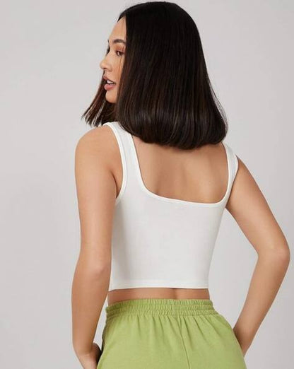 Women’s Ribbed Square Neck Crop Tank Top | Stretchable Sleeveless Camisole for Gym, Casual & Layering