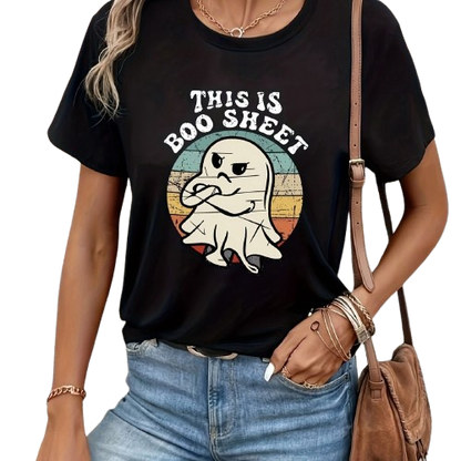 “This Is Boo Sheet” Funny Ghost Graphic T-Shirt – Black