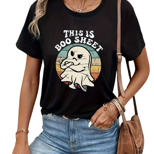 “This Is Boo Sheet” Funny Ghost Graphic T-Shirt – Black