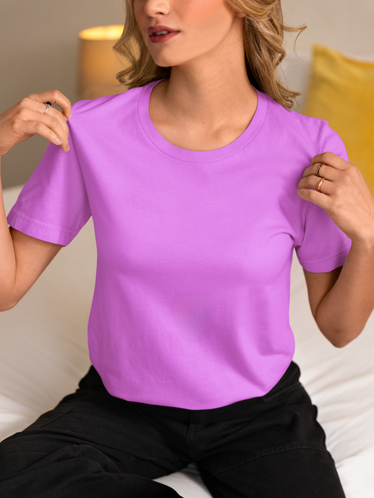 Basic Plain Solid Regular Lavender Women's Cotton T-shirt