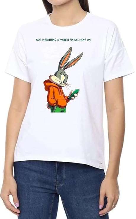 Graphic T-Shirt Featuring Cartoon Character with Quote – "Not Everything is Worth Fixing, Move On"