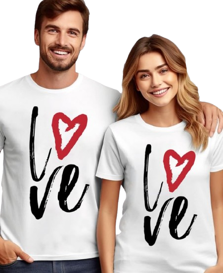Love Heart Graphic Print Couple T-Shirt