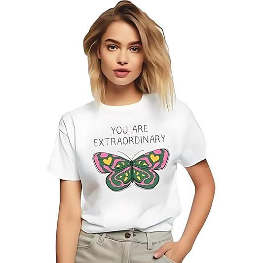 You Are Extraordinary Butterfly Graphic Women’s T-Shirt – Inspirational Cotton Casual Tee