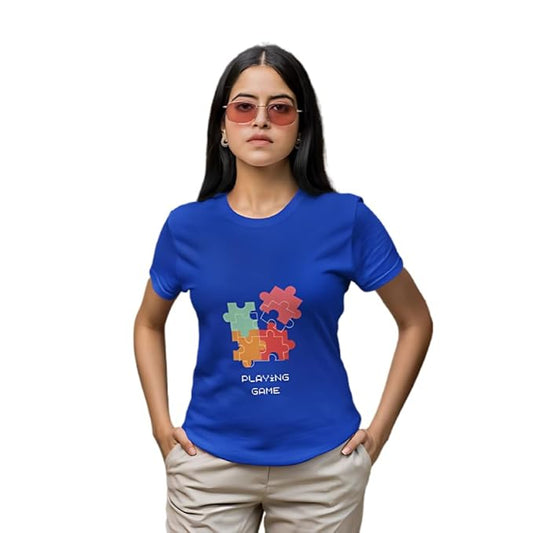 Playing Game Puzzle Graphic Print Women’s T-Shirt – Fun Cotton Casual Tee