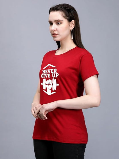 Never Give Up Graphic Print Women's T-Shirt