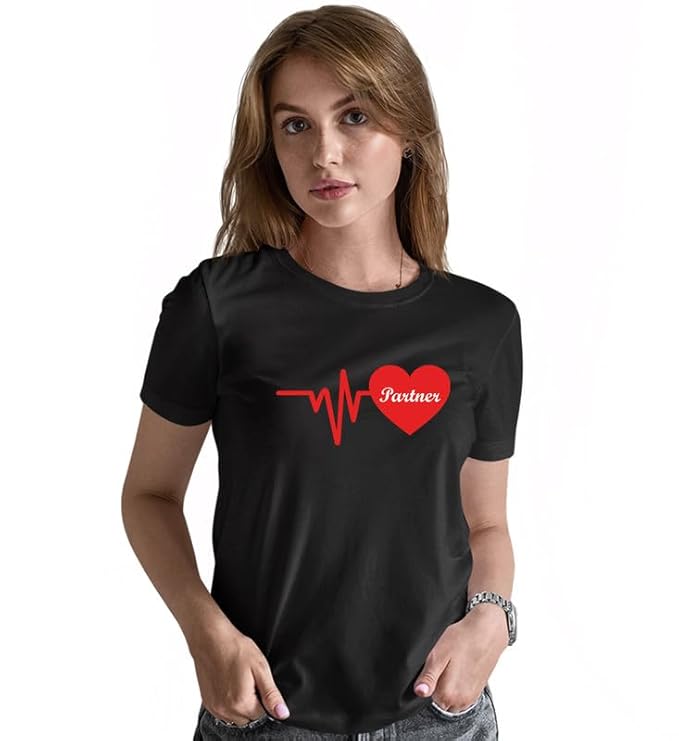 Life Partner Heartbeat Graphic Print Couple T-Shirt