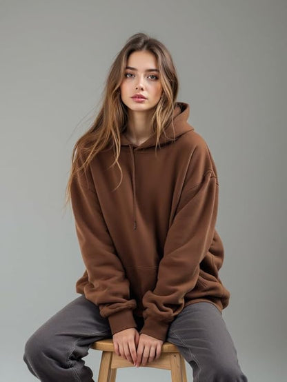 Women’s Brown Plain Hoodie – Soft Cotton Blend Casual Hoodie