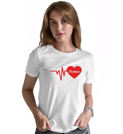 Life Partner Heartbeat Graphic Print Couple T-Shirt
