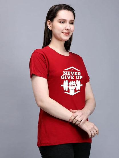 Never Give Up Graphic Print Women's T-Shirt