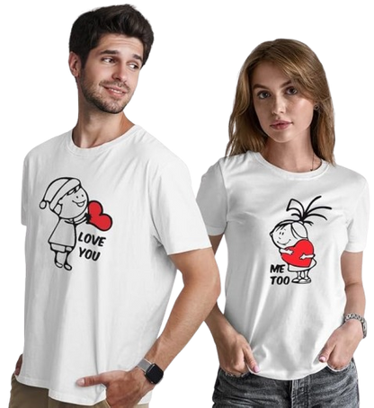 Love You  Me Too Graphic Print Couple T-Shirt