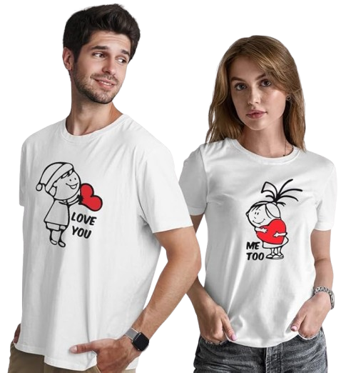 Love You  Me Too Graphic Print Couple T-Shirt