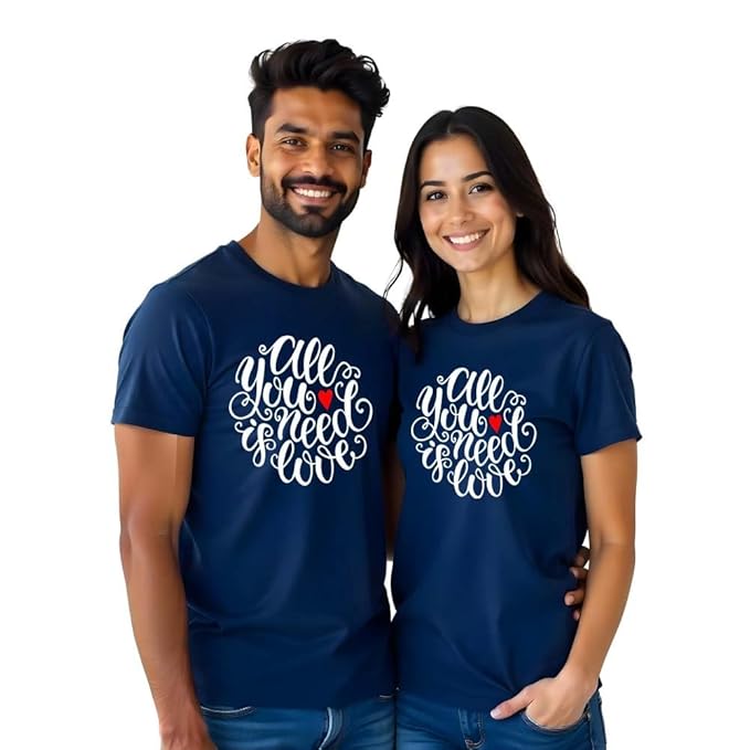 PD CLORI Matching Couple T-Shirts, Black Cotton, Love Design Print