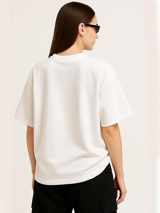 Women's Oversized Off-White "Eat Pasta Run Fasta" Graphic T-Shirt | Premium Cotton Tee