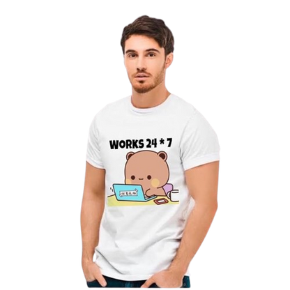Works 24x7 Cute Panda Graphic T-Shirt – Funny Work Mode Printed Tee