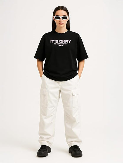 Women's Oversized Black Graphic T-Shirt – "It's Okay To Not Be Okay" Printed Cotton Tee