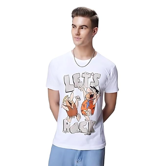Let’s Rock Cartoon Graphic Print Men’s T-Shirt – Music Inspired Cotton Casual Tee