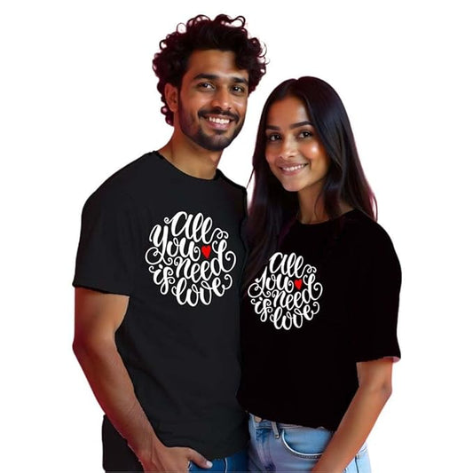 PD CLORI Matching Couple T-Shirts, Black Cotton, Love Design Print