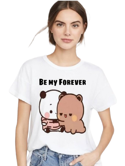 Be My Forever Cute Bear Graphic T-Shirt – Romantic Printed Women’s Tee