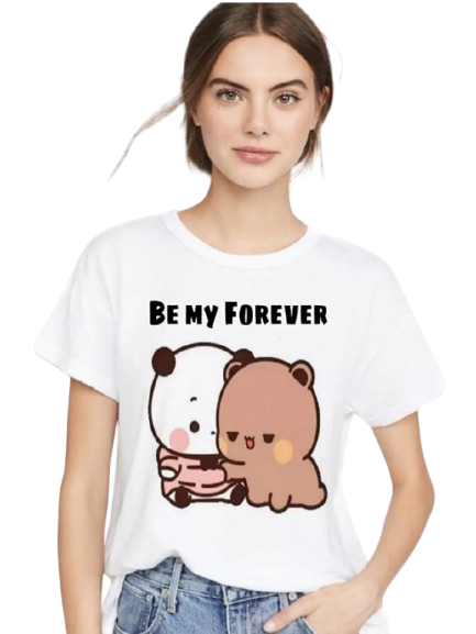 Be My Forever Cute Bear Graphic T-Shirt – Romantic Printed Women’s Tee