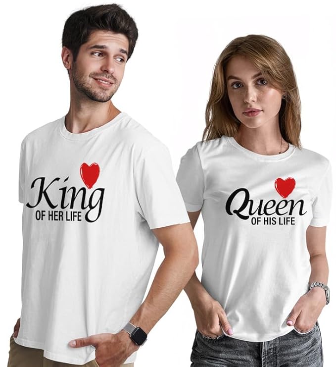 King & Queen Couple T-Shirt Set – Perfect for Lovers | Matching Cotton Tees