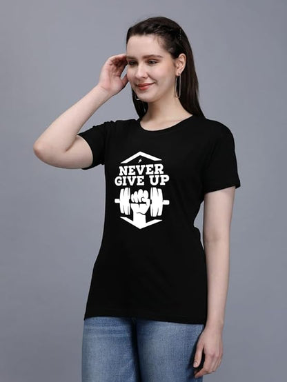 Never Give Up Graphic Print Women's T-Shirt