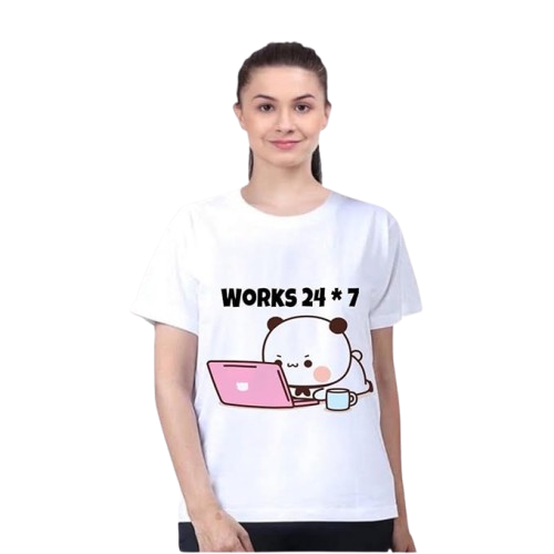 Works 24x7 Cute Panda Graphic T-Shirt – Funny Work Mode Printed Tee