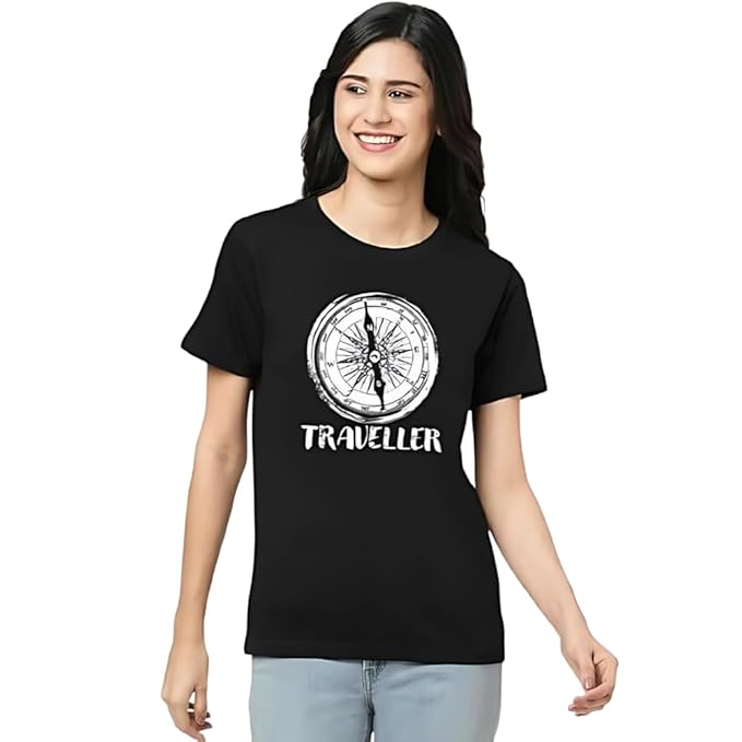 Traveller Compass Graphic Print Women’s T-Shirt – Adventure Cotton Casual Tee