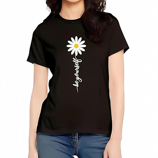 Daisy Flower “Be Yourself” Graphic Print Women’s T-Shirt – Floral Cotton Casual Tee