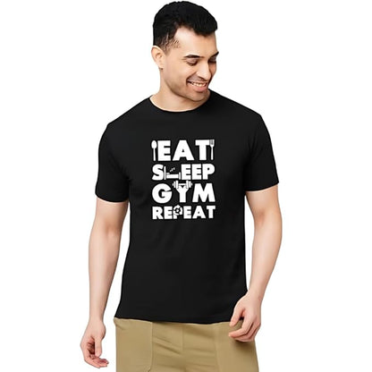 Eat Sleep Gym Repeat Graphic Print Men’s T-Shirt – Fitness Cotton Casual Tee