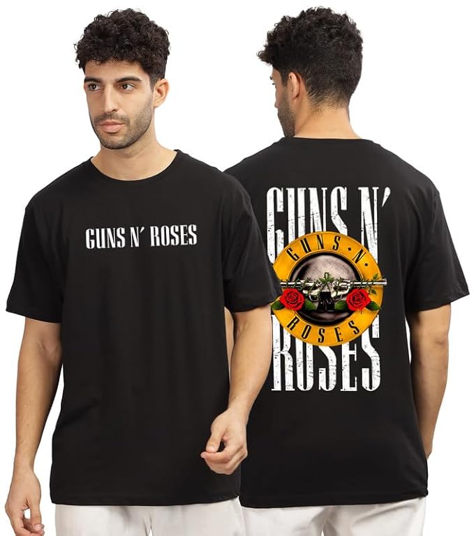 Guns N’ Roses Inspired Graphic T-Shirt – Front & Back Rock Band Print Black Tee