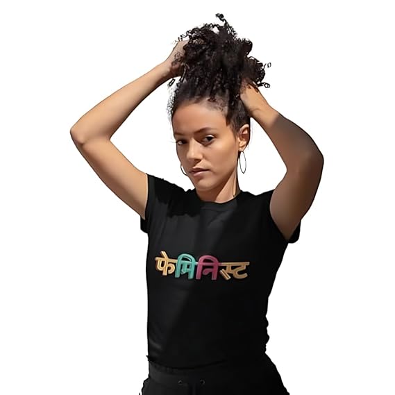 Feminist Hindi Typography Graphic Print Women’s T-Shirt – Empowering Cotton Casual Tee