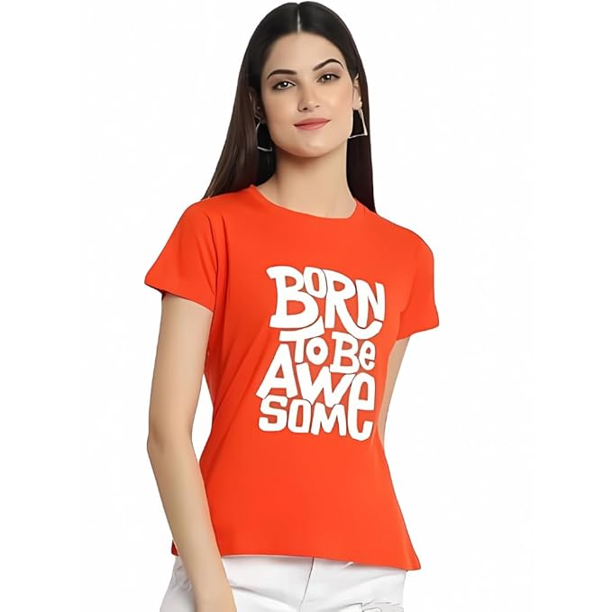 Born to Be Awesome Graphic Print Women’s T-Shirt – Empowering Cotton Casual Tee