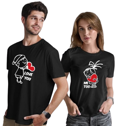 Love You  Me Too Graphic Print Couple T-Shirt
