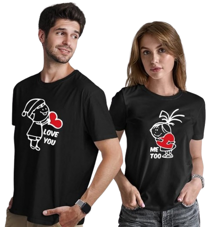 Love You  Me Too Graphic Print Couple T-Shirt