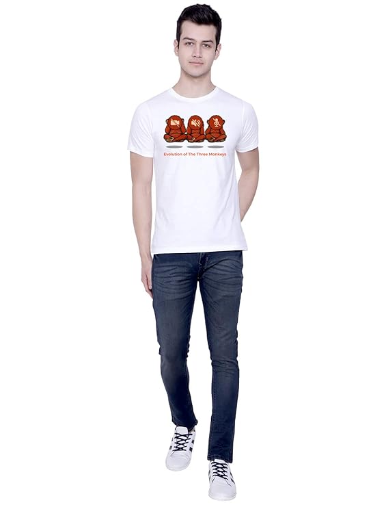 PD CLORI Men's Black Cotton Graphic T-Shirt with Evolution of Three Monkeys Print