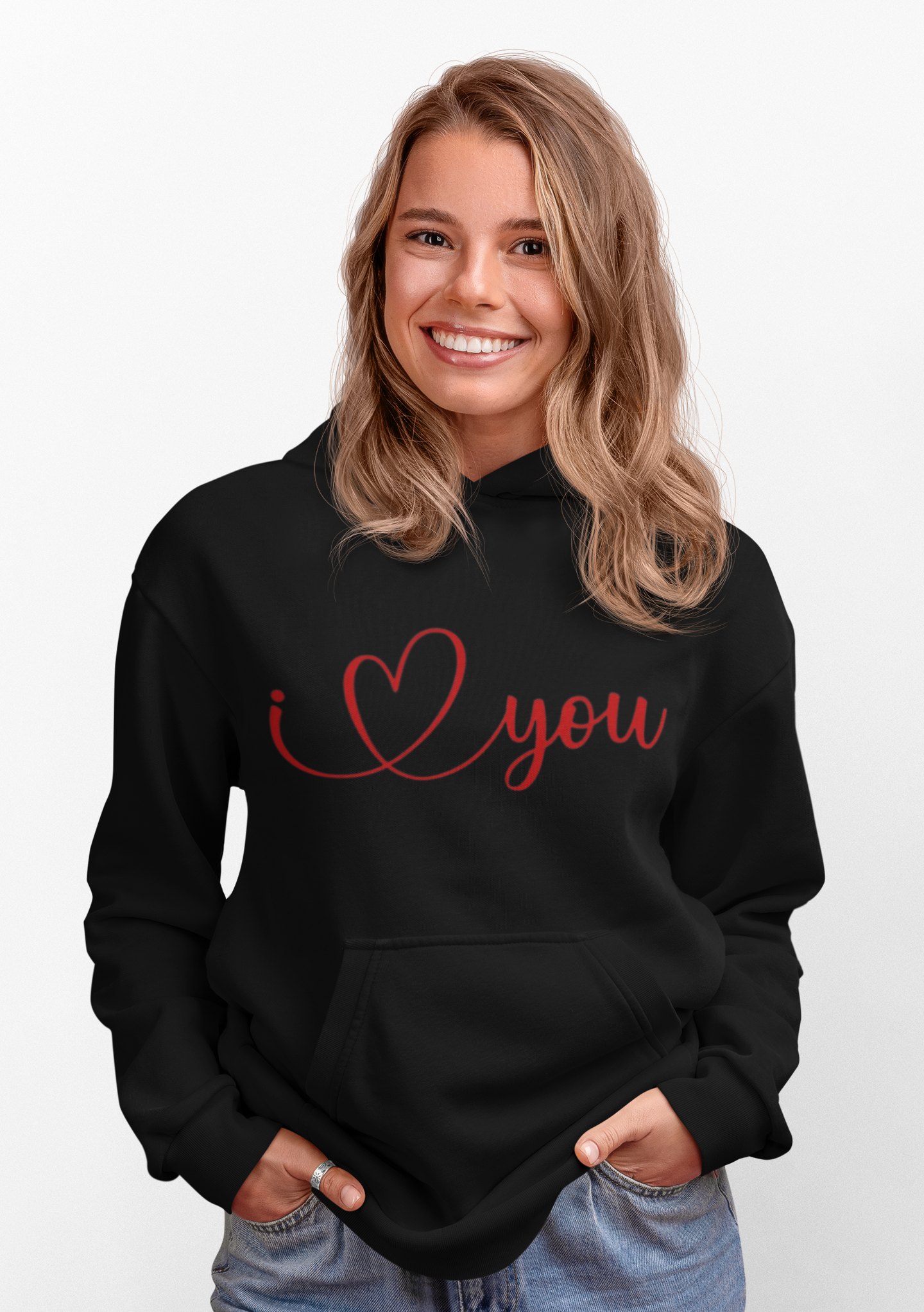 "I Love You" Embroidered Black Hoodie