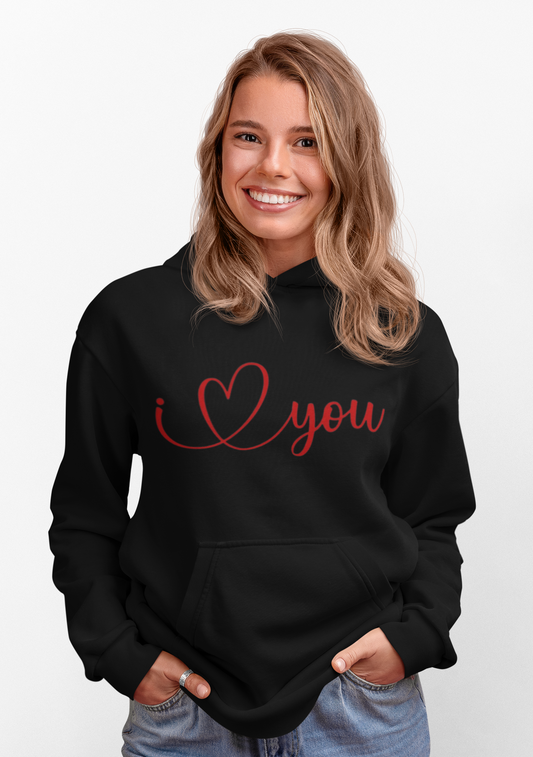 “I Love You” Embroidered Black Hoodie – Premium Cotton Blend Winter Sweatshirt