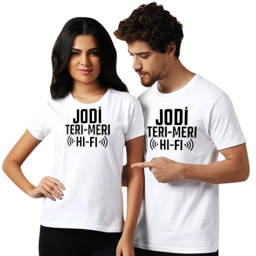 Jodi Teri Meri Hi Fi Graphic Print Couple T-Shirt Set