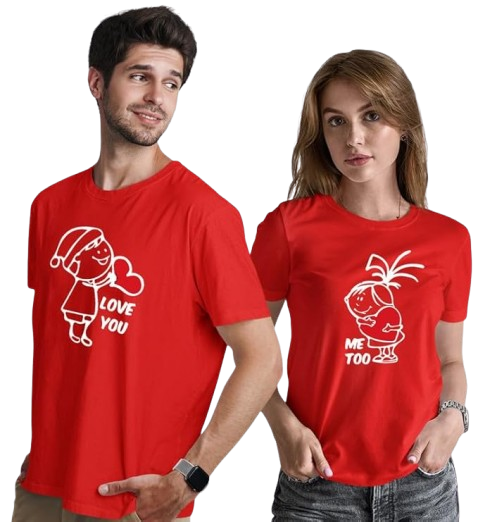 Love You  Me Too Graphic Print Couple T-Shirt
