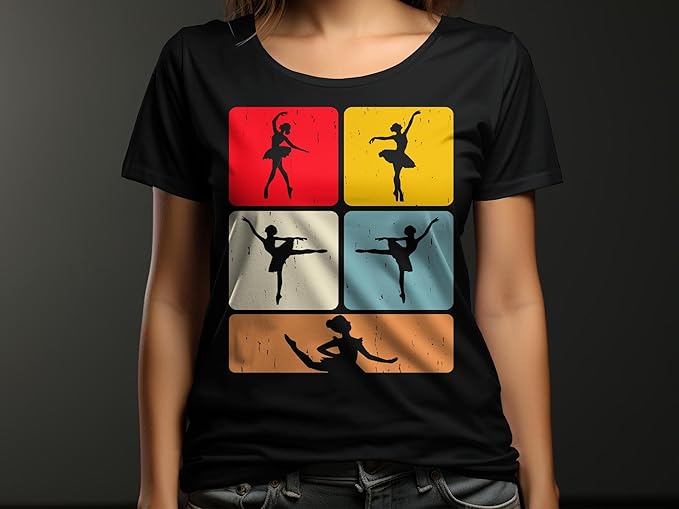 PD CLORI Ballet Dancer Silhouette Graphic T-Shirt, Women's Short Sleeve, Black