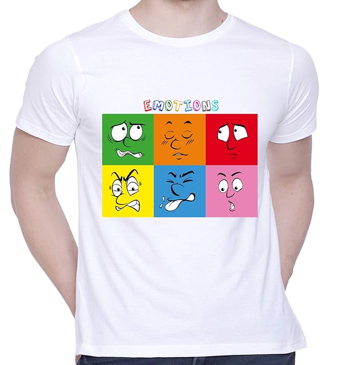 PD CLORI Men's White Cotton Graphic T-Shirt with Funny Emotions Print