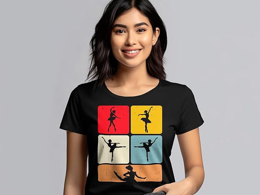 PD CLORI Ballet Dancer Silhouette Graphic T-Shirt, Women's Short Sleeve, Black