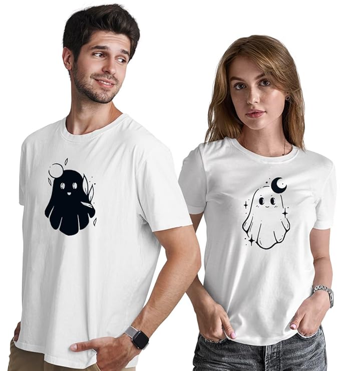 Cute Ghost Couple Graphic Print T-Shirt Set