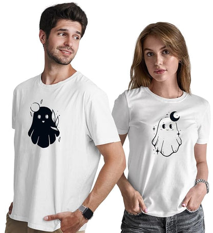 Cute Ghost Couple Graphic Print T-Shirt Set